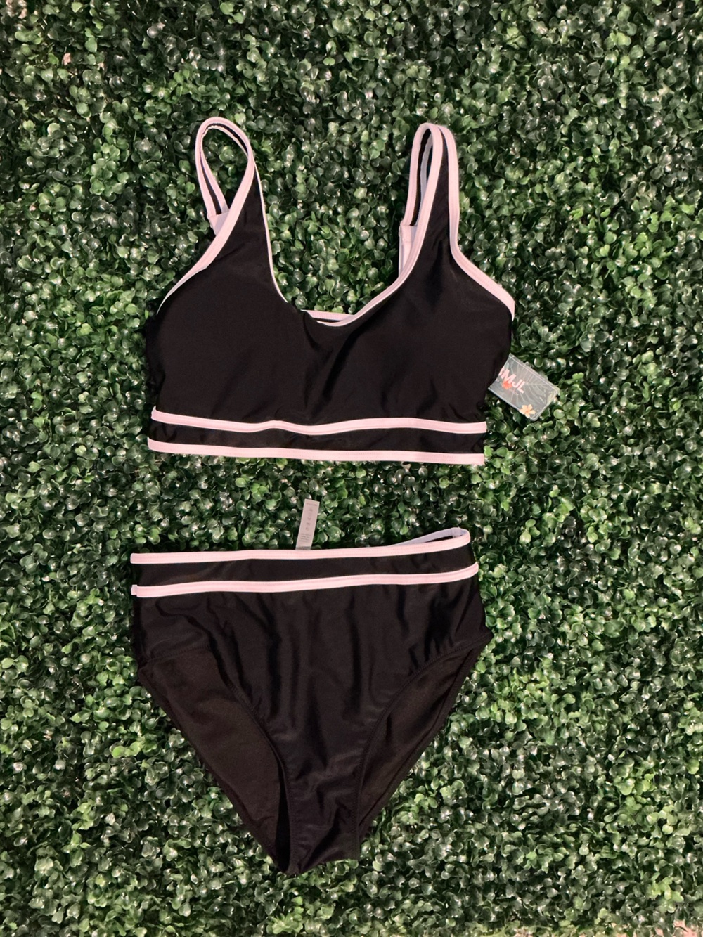 Cupshe Black Bikini Set with Pink Trim